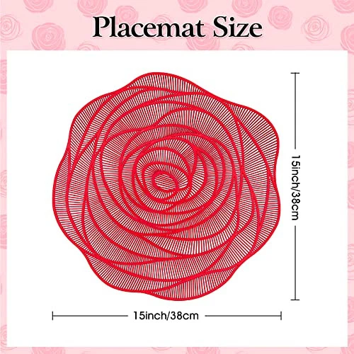 Juego de 6 manteles individuales de vinilo prensado con flores de rosa de Navidad 6 piezas rojo Foto 2 de 4