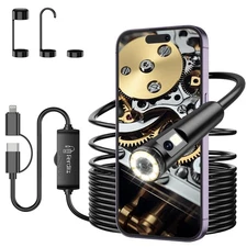 Dual Lens Endoscope Camera with Light, 1920P HD Borescope with 8 Adjustable L...