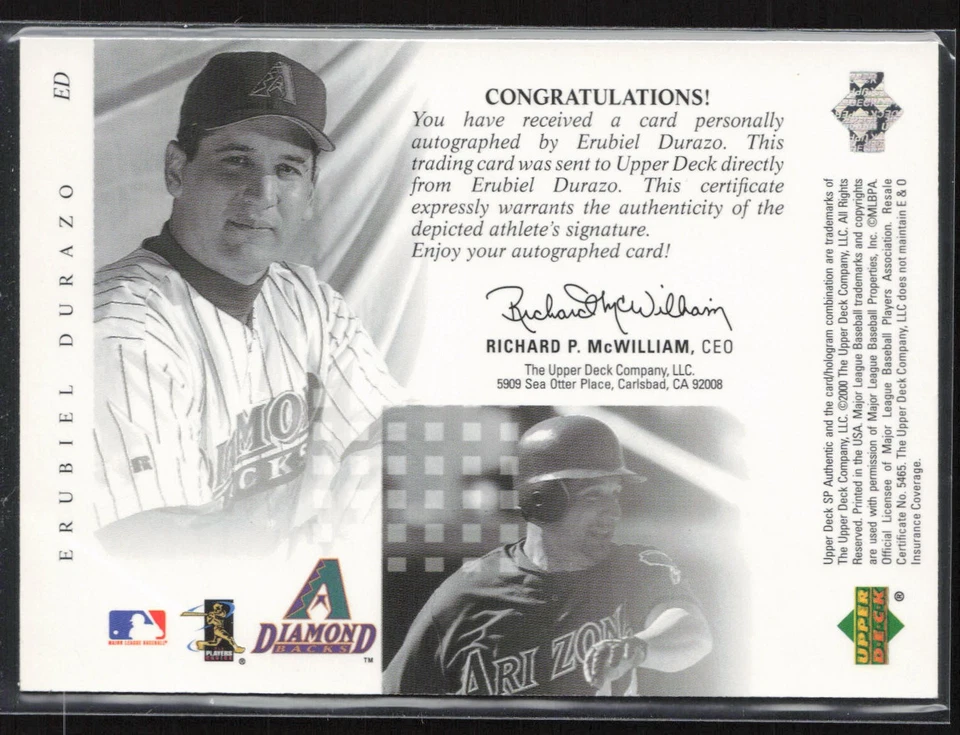 Erubiel Durazo 2000 SP Authentic SP Chirography #ED AU Arizona Diamondbacks 45 - Image 2 of 2