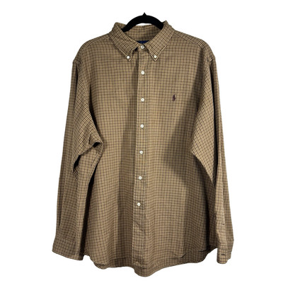 Ralph Lauren Polo Size XL Classic Fit Warm Brown Checkered Button Down Shirt EUC