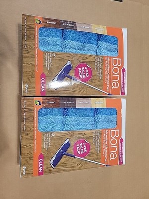 NEW 2x Bona Microfiber 3 pack Cleaning Pad 18.31  X 5.12  Mop LOT of 2