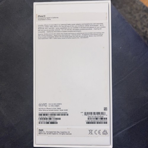 Boîte VIDE pour Apple iPhone 13 128Go Rose 2021 Incl. Autocollant Apple sans bourgeons/fil - Photo 2 sur 4