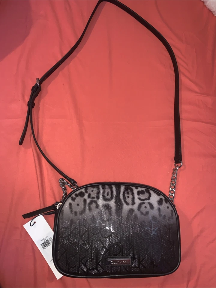 Calvin Klein Monogram Logo Zip Top Womens Swing Bag, Cheetah Print