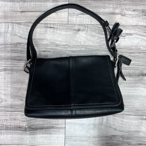 Coach 10204 Black Leather Shoulder Bag Interior Exterior Pockets - Picture 17 of 21