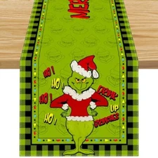 Linen Green Christmas Table Runner Merry Christmas Table Runner,13" x 72"