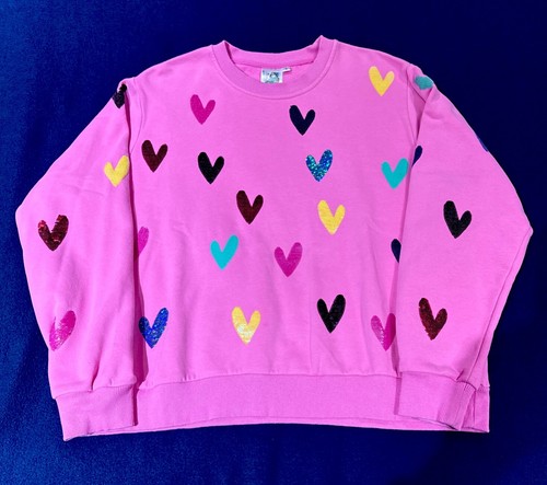 Queen Of Sparkles M (Oversized) Sequined Hearts Sweatshirt EUC - Picture 2 of 8