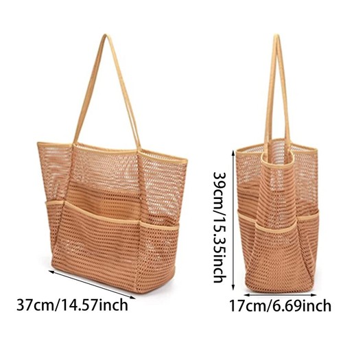 Multi Pockets Summer Beach Bag For Towels Mesh Durable Travel Handbag Organizer - Picture 6 of 10