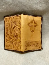 Vintage Hand Tooled Brown Leather Long Billfold Wallet Pocket Valet 1960