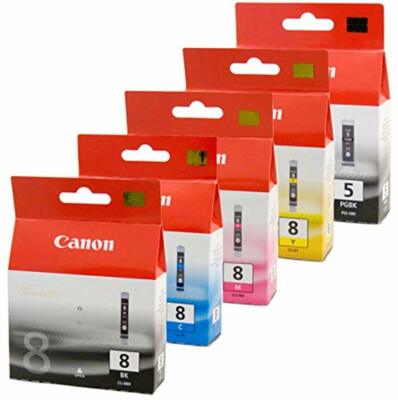 Canon 5 & 8 Original/Original Tintenpatronen SCHWARZ, CYAN, MAGENTA, GELB pgi CLI