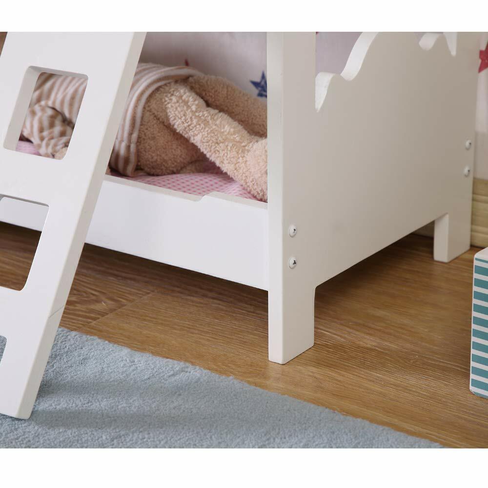 18 Inch Doll Bunk Bed Twins Dolls Wooden Cot Bed with Bedding Bedroom