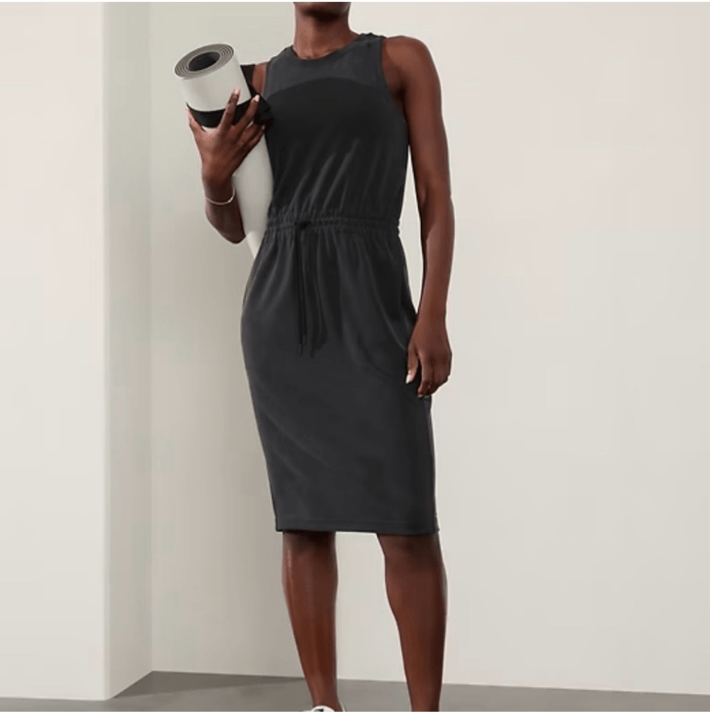 Athleta Seasoft MIDI Dress sz L NWT Sleeveless Tie Waist