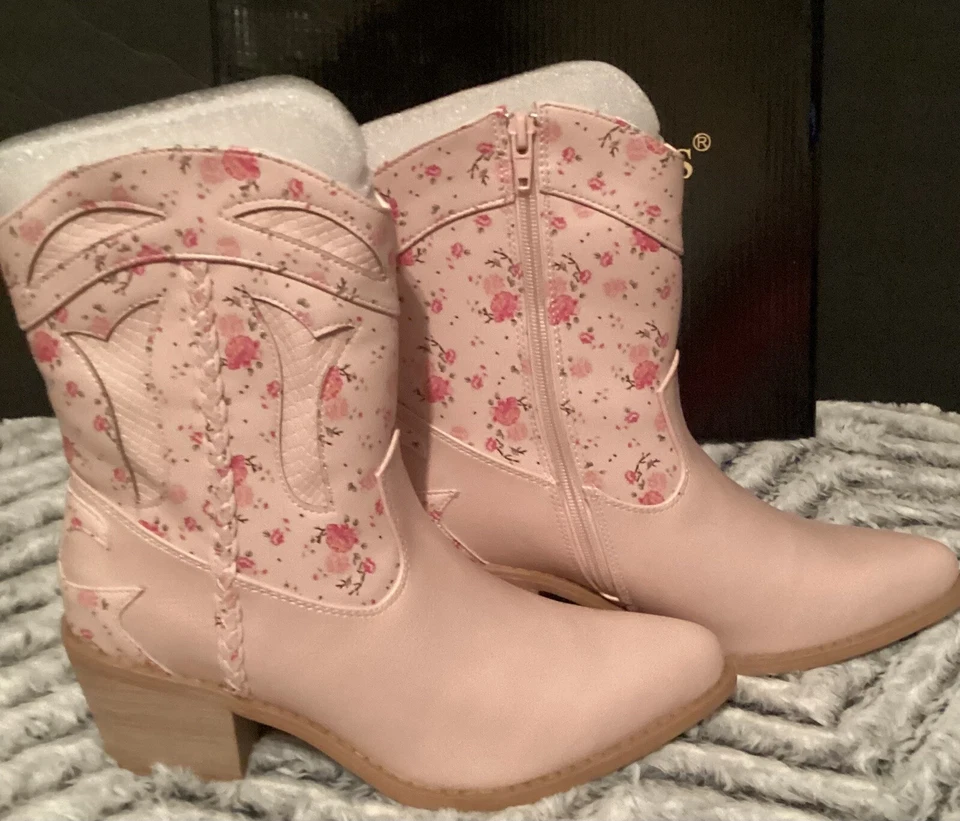 Pierre Dumas Rosa Claro Floral Coqueta Botas Talla 8 1/2 Foto 3 de 4