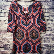 Juicy Couture Phoebe Print Beaded Multicolor Silk Tunic Dress Top Size 2