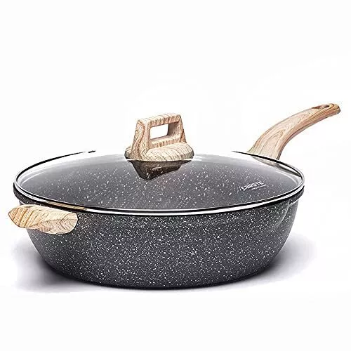 6 Qt Nonstick Deep Frying Pan with Lid,12.5 Inch Skillet Saute Pan  Induction Coo