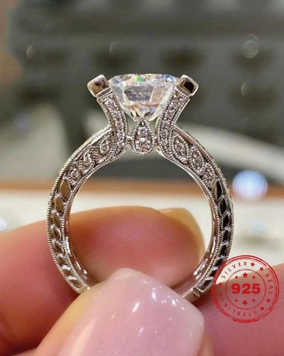 Sterling Silber 925 Schmuck Natürlicher Moissanit Stil Ring Kissen Zirkonia An... - Bild 4 von 6
