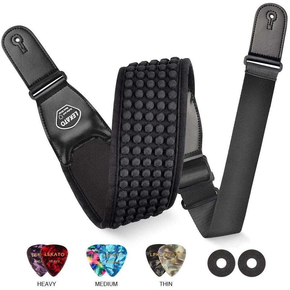 Electric Guitar Strap 3D Sponge Filling Adjustable Bass Belt 3.5" Wide Pad Soft - Image 2 of 4