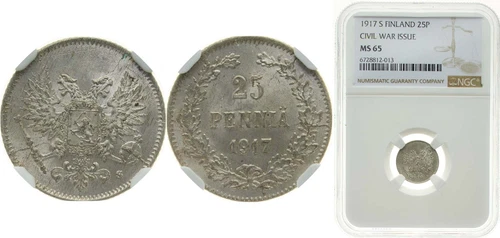 Finland 1917 S 25 Penniä Silver (.750) NGC MS 65
