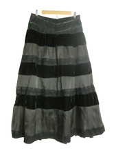 New Vtg Carole Little Womens 8 Green Satin Velvet Lace Gathered Midi Skirt NWT