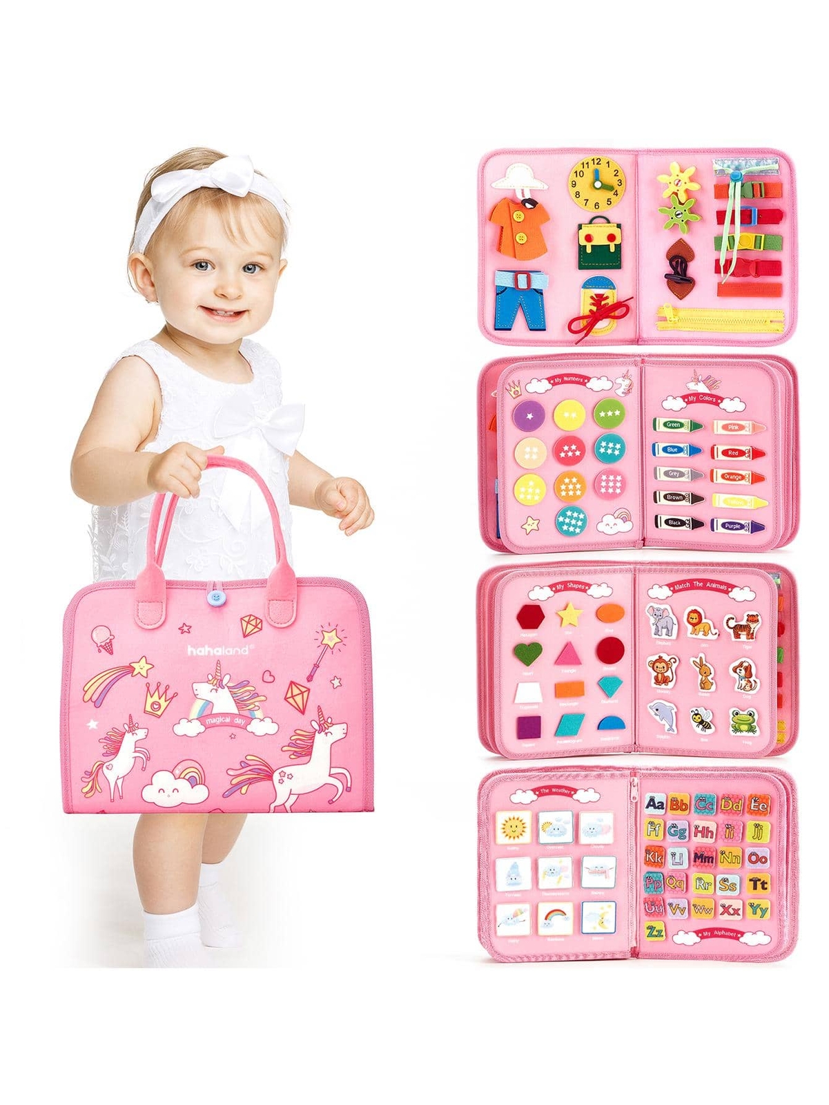 Montessori Busy Board for Toddlers - 7-in-1 Preschool Learning Toy for 2 Year Old Girls & Boys