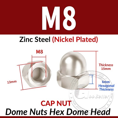 Tuercas de cúpula cabeza de cúpula hexagonal M3 M4 M5 M6 M8 M10 M12 tuerca de tapa niquelada negra zinc - Imagen 18 de 20