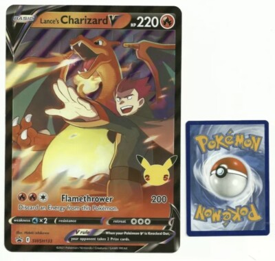 lance's charizard v pokemon card Lances Charizard V SWSH133 Pokemon Celebrations 25th Anniversary JUMBO CARD