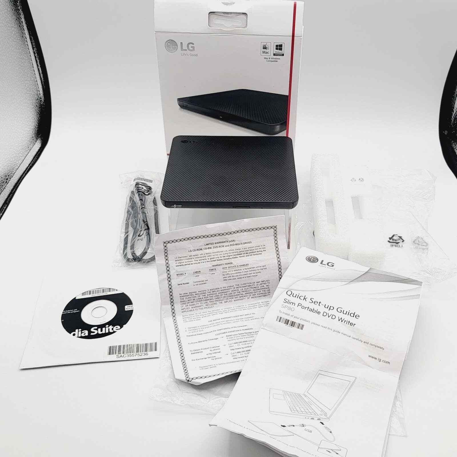 LG SP80NB60 Ultra Slim Portable DVD Writer Black Tested WORKS New In Box eBay