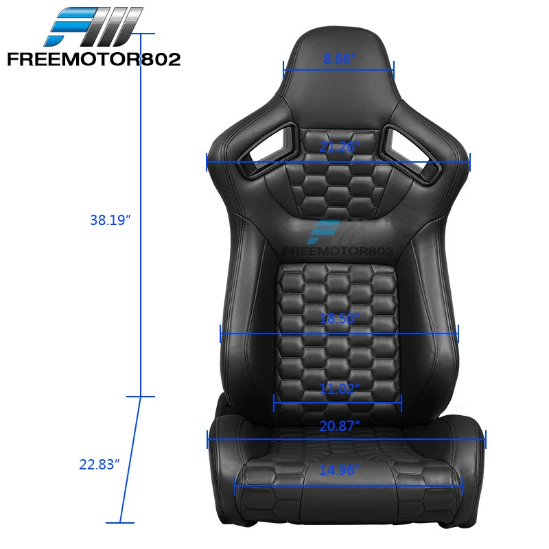 Adjustable Universal Racing Seat Honeycomb Black PU Leather & Dual Slider x2 Foto 2 de 4
