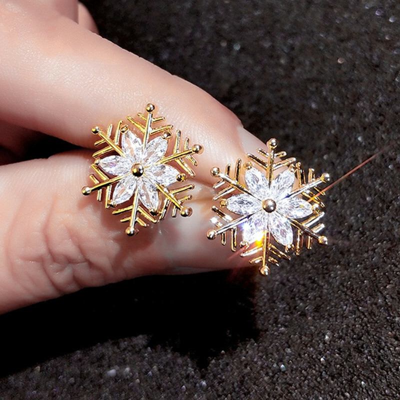 Plaqué Or Bling Jewelry Hiver Flocon Neige CZ Stud Earrings Sterling Silver 925 - Foto 10