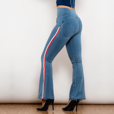 Shascullfites Melody Light Blue Flare Jeans Stretch Skinny Ripped Jeans Stripe