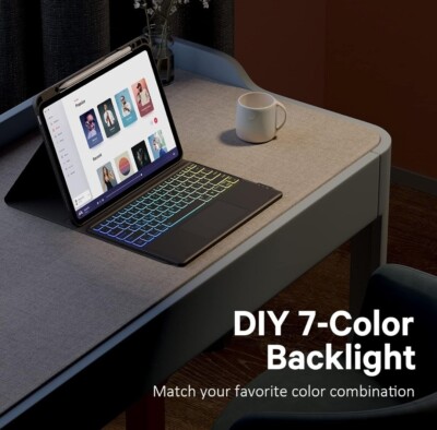 iPad Pro 12.9 Case with Keyboard, 7 Color Backlit & Pencil Holder