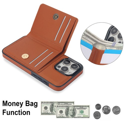 Credit Card Slots Wallet Rotating Ring Leather Case Cover For Apple iPhone - Picture 30 of 71