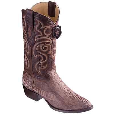 LOS ALTOS MEN SANDED BROWN GENUINE OSTRICH LEG ROUND TOE WESTERN BOOT D 650535