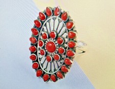 Enhanced Natural Red Coral Ring size 9 in Sterling Silver 8.40 Grams