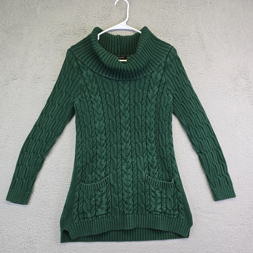 Suéter Jeanne Pierre Pescador Mujer M Capucha Cuello Grueso Cable Boho Y2K Elegante Foto 3 de 4