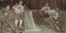 PRINT HOCKEY PICTURE TORONTO MAPLE LEAF BERT OLMSTEAD vs CANADIEN JACQUES PLANTE