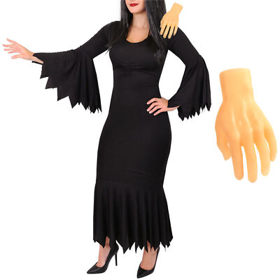 DAMEN GOTHIC FRAU MORTICIA HALLOWEEN KOSTÜM OUTFIT ERWACHSENE KOSTÜM HEXE