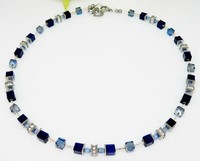 Halskette Collier WüRfel Cat Eye Polaris Kristallglas Dunkelblau Strass 542