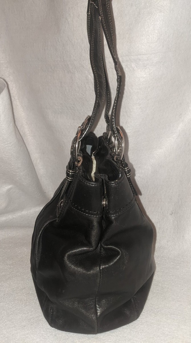 Coach F15045 Soho Pleated Black Leather Shoulder Shopper Purse