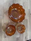 Vintage Jeannette Glass marigold Carnival glass bowls Crackle design bowl set