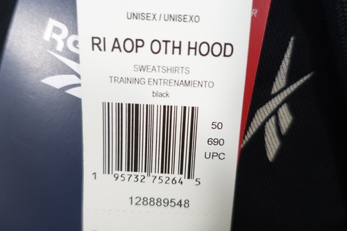 REEBOK HB5976 BLACK LARGE LOGO PRINT SWEATSHIRT HOODIE SWEATER MENS NWT NEW - 第 8/8 張圖片