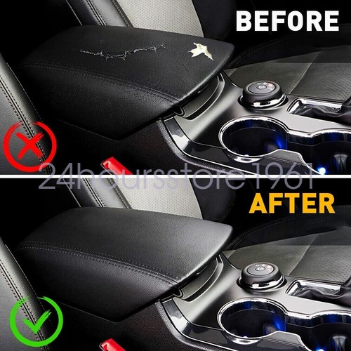 Leather Center Console Lid Armrest Cover For Ford Explorer 2011-2018 Black - Picture 4 of 8