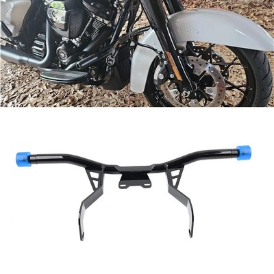 Front Engine Crash Bars W/ Blue Bar End For Harley Touring Street Gilde 2014-24