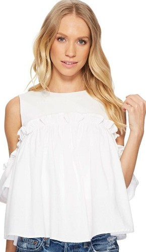 JOA White Linen Ruffled Cold Shoulder 
