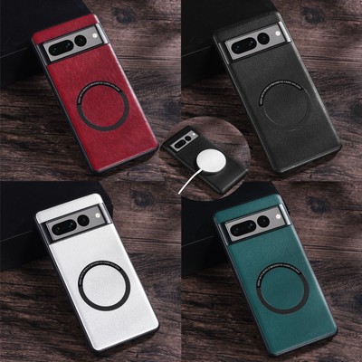 PU Leather Magsafe Slim Back Case For Google Pixel 9 Pro XL 8 7A Tempered Glass
