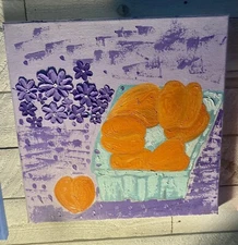Peaches & Lilas Impasto Painting 12x12  Original Painting