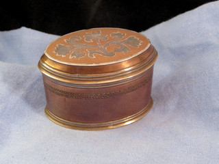 BEAUTIFUL ANTIQUE INLAID COPPER & BRASS SNUFF TOBACCO POCKET TRINKET BOX c1810