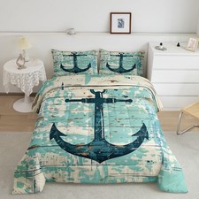 Nautical Anchor Comforter Set Summer Anchor Twin Size Bedding Set for Kids Bo...