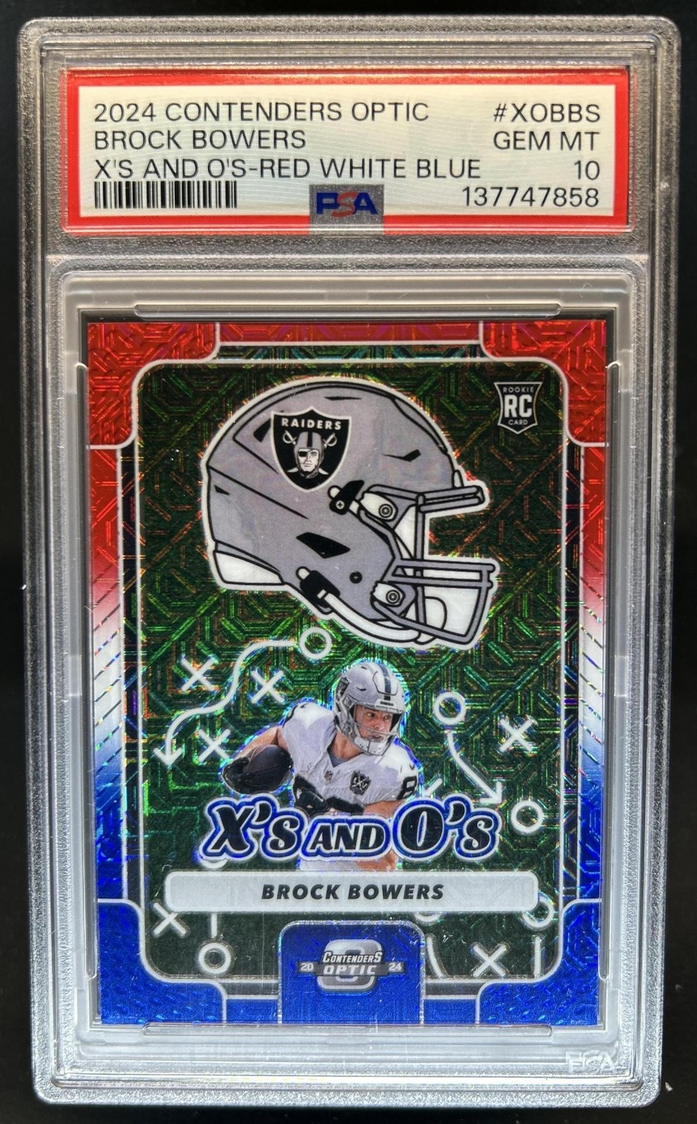 Brock Bowers Panini Contenders Optic X's and O's #XOBBS Red White Blue