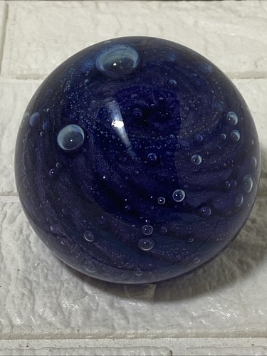 Vintage OBG Paper Weight Ornamental Blown Glass Purple Swirls Bubbles EUC 2 1/2” - Picture 2 of 8
