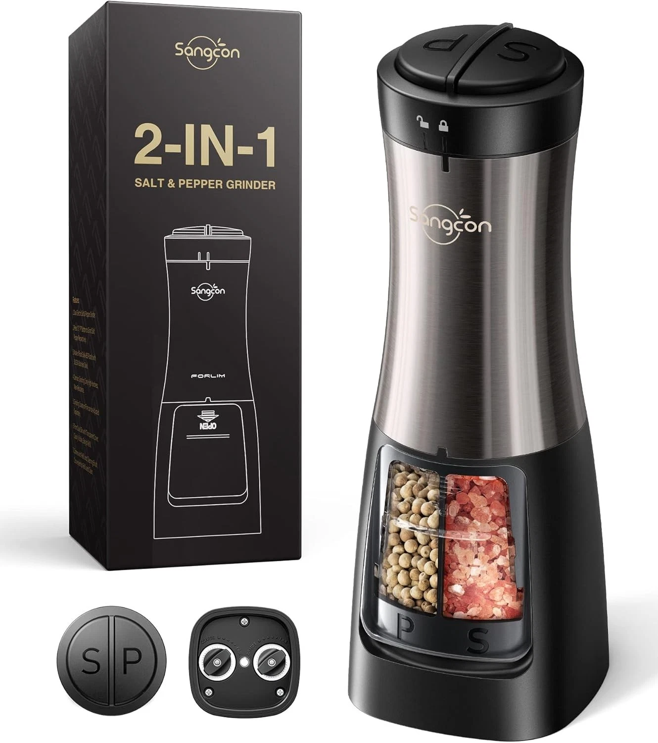 Sangcon Electric Salt and Battery-Operated / Pepper Grinder 2 in 1